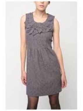 Kimchi Blue Jacquard Ruffle Neck Shift Dress Purple Gray Size M
